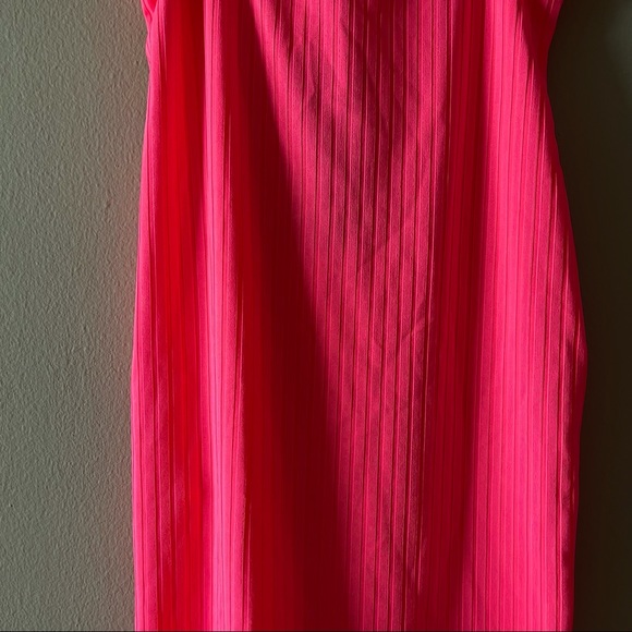 Vibrant Pink Ribbed Mini Dress - Picture 14 of 15
